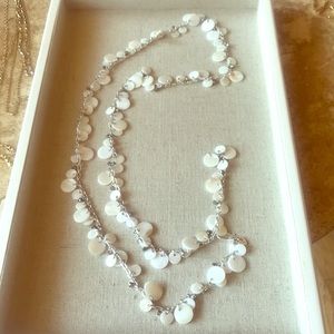 Stella and Dot long silver and shell necklace